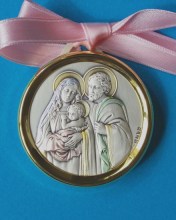Médaillon de baptême motif de la Sainte Famille